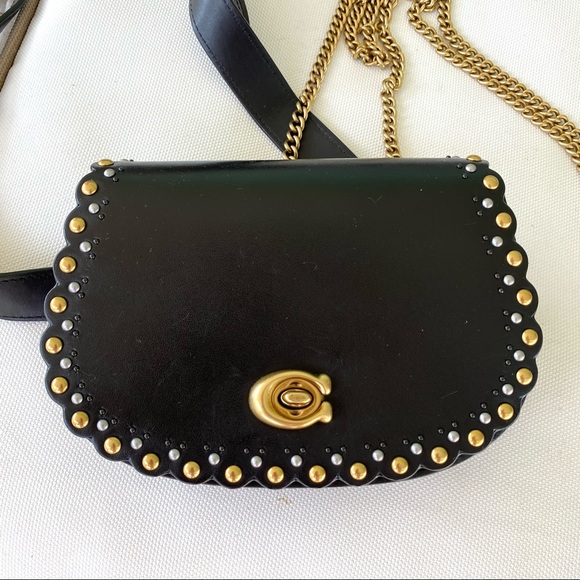 Coach Black Scallop Rivets Saddle Belt Bag EUC - Picture 7 of 16